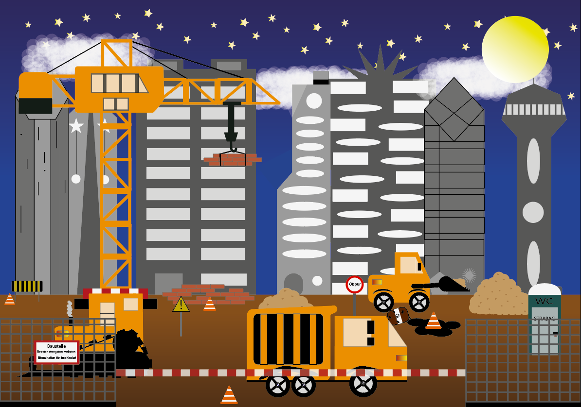 Illustriertes Bild von einer Baustelle. Fronansicht.
